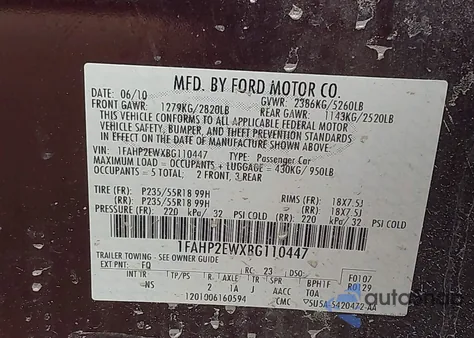 2011 Ford Taurus Sel from USA, damaged, VIN 1FAHP2EWXBG110447